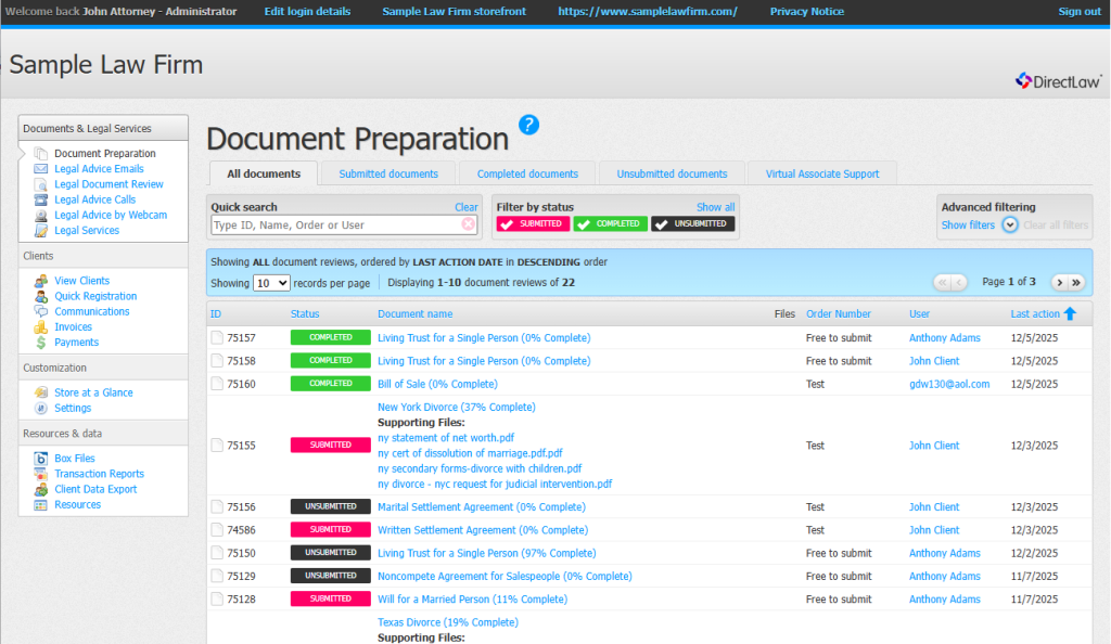 DirectLaw Attorney Dashboard